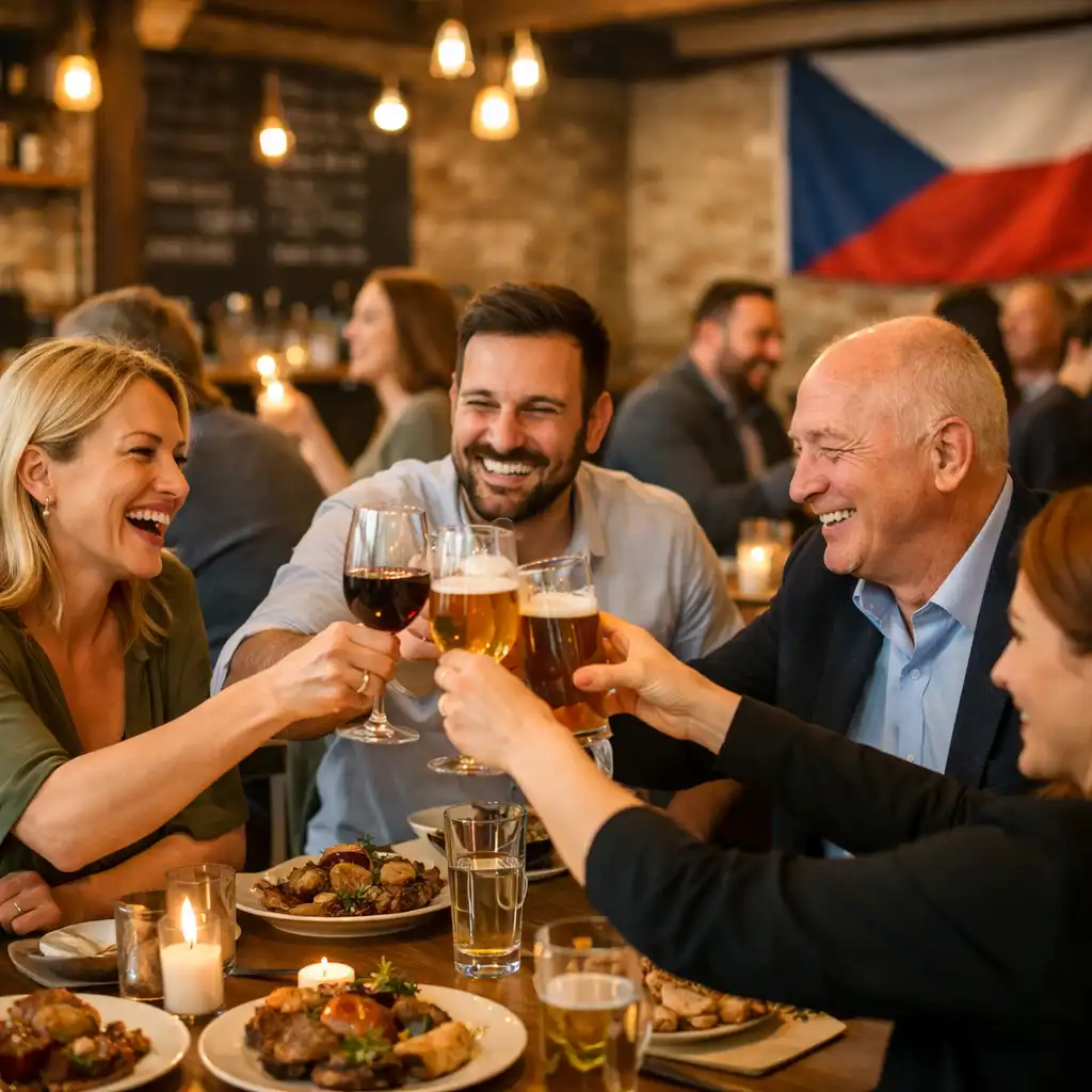 Hosté se baví během společenské akce v Akce v Česku