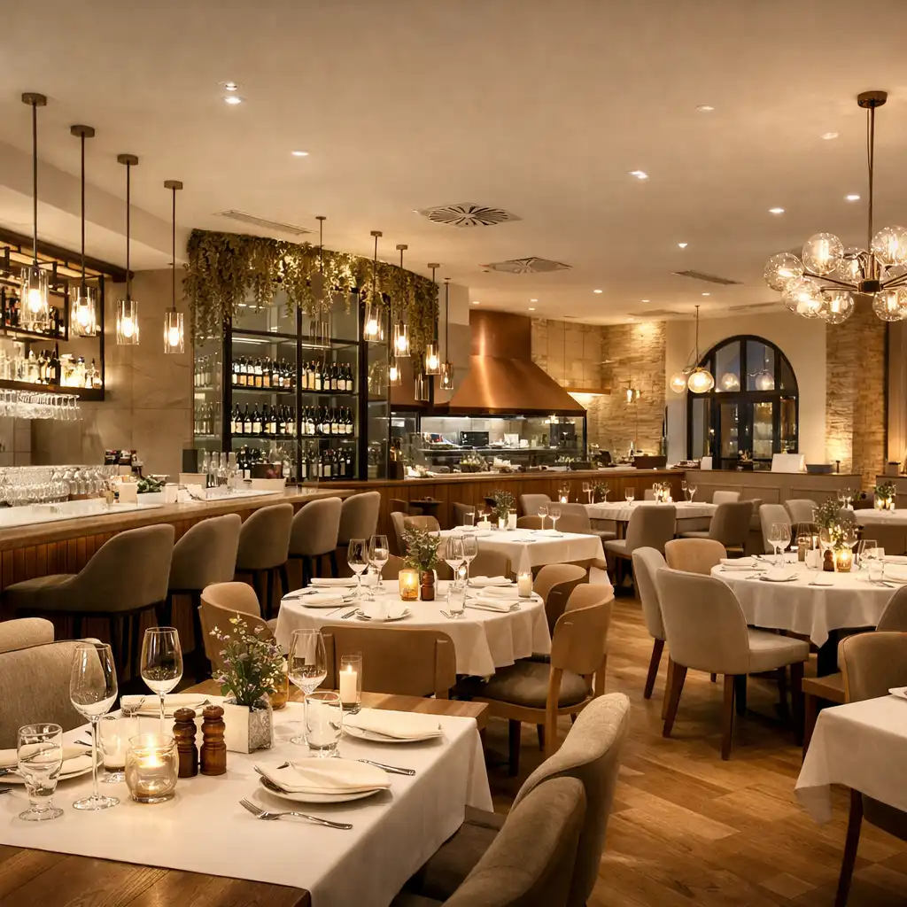 Stylový interiér restaurace Akce v Česku se společenským posezením
