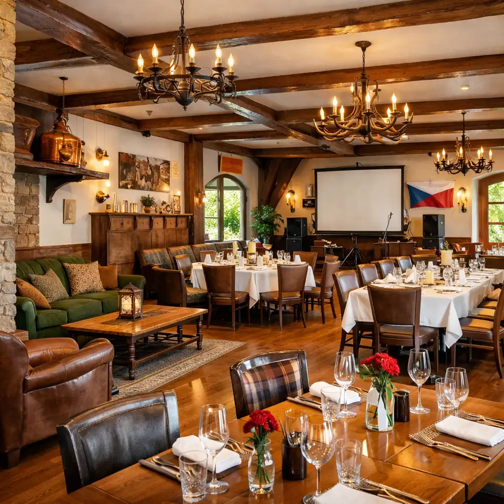 Galerie interiéru restaurace Akce v Česku s různými společenskými zónami