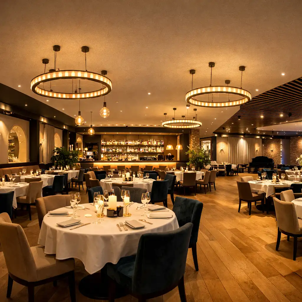 Elegantní interiér restaurace Akce v Česku připravený na večerní společenskou akci
